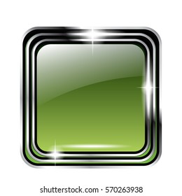 Abstract green background in a silver frame, with space for your text. Vector illustration.