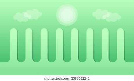 Abstract Green Background with Simple Sun, Clouds, and Tree Elements light dark green geometric 3d