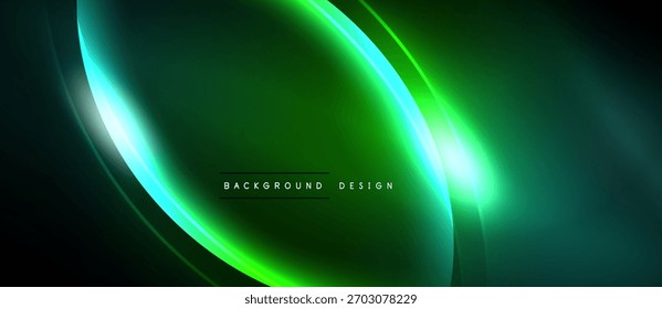 Abstract green background. Smooth curves create dynamic glow effect. Modern design suitable for digital projects. Minimalist aesthetic.