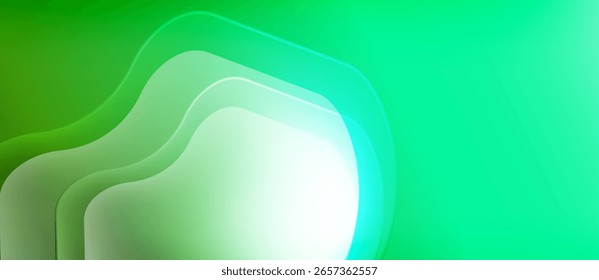 Fondo verde Abstractas. Las capas lisas crean Formas fluidas, transiciones ligeras. Diseño minimalista, colores vibrantes, estética moderna.