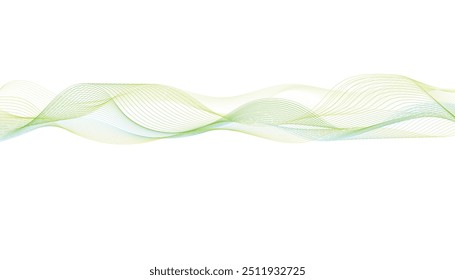 Abstract green background with smooth wave lines. Abstract blue-green gradient flowing wave lines on white background. Line wave flow.