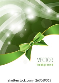 Abstract green background with sparkles and a bow.