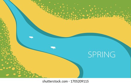 Abstract green background, In the spring of the background,Flowers everywhere, winding rivers.