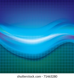 abstract green background with squares and blue waves