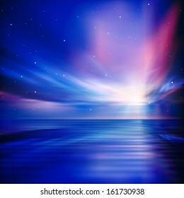 abstract green background with star sky and ocean sunrise