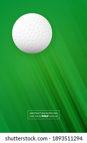Abstract green background with stripes and golf ball. Template for your sport design. Vector illustration.