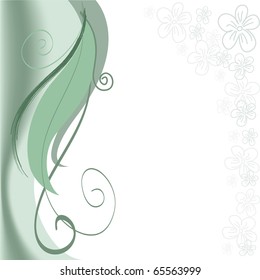 abstract green background with swirls and floral stripe