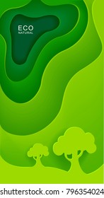 Abstract green background with trees in paper style. Vector design origami business presentations, flyers or posters. Carving art,  ecology and natural.