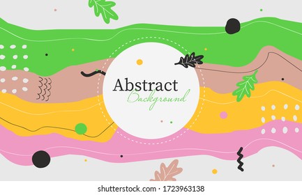 Abstract green background with various shapes and doodle elements. Hand made doodle colorful geometric vector backgrounds perfect for web and application design, banners, posters, advertising and more
