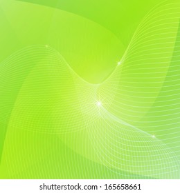 Abstract green background vector background concept template with waves and shiny stars
