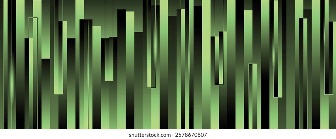 Abstract green background with vertical bars. The background features a green gradient and a sleek, modern texture. Surreal geometric bar pattern background. Green background vector.