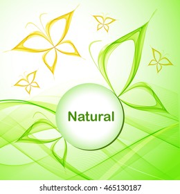 Abstract green  background with wave and butterfly