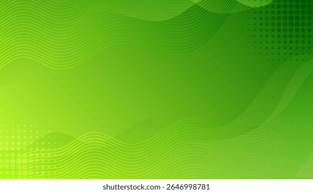 Abstract green background with wavy lines and halftone pattern