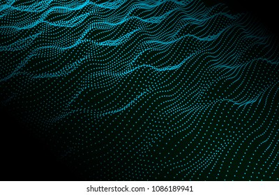 Abstract green background. Wavy structure with dots.