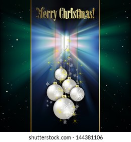 Abstract green background with white Christmas decorations and stars