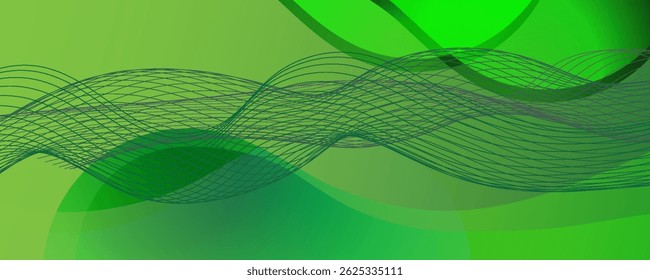 Fondo verde Abstractas con líneas onduladas amarillas. Ilustración vectorial EPS10