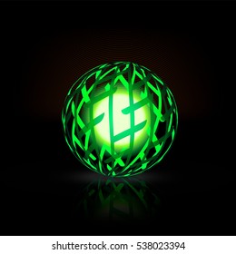 Abstract green ball of light against a dark background