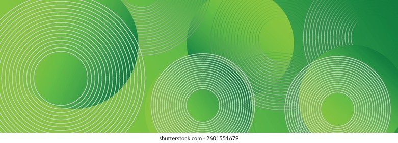 abstract green banner background with circle lines. vector