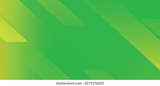 abstract green banner background with diagonal stripes and dot halftone. vector illustration