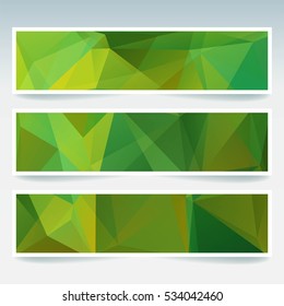Abstract green  banner with business design templates.  Set of Banners with polygonal mosaic backgrounds. Geometric triangular vector illustration.