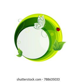 Abstract green banners with leaf and butterfly.