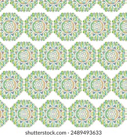 Abstract Green Batik Ethnic Ikat tropical seamless pattern pastel tone. Abstract traditional folk antique graphic fabric rangoli. Texture textile background vector illustration. used for print Design.