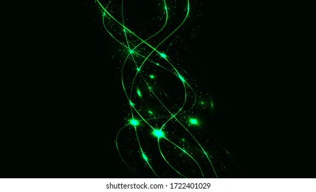 Abstract green beautiful digital modern magical shiny electric energy laser neon texture with lines and waves stripes, background.
