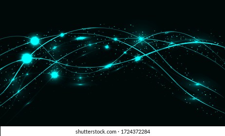 Abstract green beautiful digital modern magical shiny electric energy laser neon texture with lines and waves stripes, background.