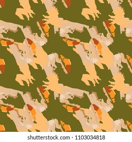 Abstract green, beige and orange background as UFO camouflage. Seamless repeat light pattern usable as urban camo, wallpaper, backdrop or for print for textile or wrapping paper