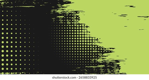 Abstractas textura de pincel de fondo verde y negro y efecto de semitono. Vector moderno