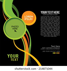 Abstract green and black background with wave - brochure design or flyer
