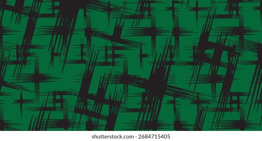 Abstract Green and Black Brushstroke Pattern with Chaotic, Overl