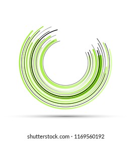 Abstract green and black circles round lines on white