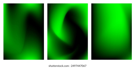 Abstract green and black color gradient texture collection. Modern smooth background illustration template for decoration, surface, advertising, idea, artwork, landing page, banner, poster, display