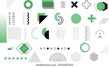 Abstrakte geometrische Form der modernen Memphis-Druckelemente Design grün und schwarz.