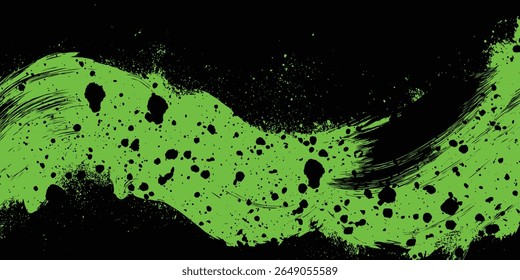 Abstract green and black grunge vector background. Dynamic design with distressed diagonal lines, halftone dots, and splatter textures, creating an energetic and edgy modern effect.Art
