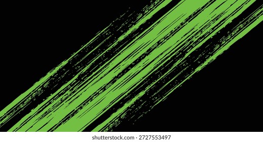 Abstractas fondo de Vector grunge verde y negro. Diseño dinámico con líneas diagonales angustiadas, puntos semitonos y texturas salpicadas, creando un efecto moderno enérgico y vanguardista. Vector