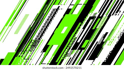 líneas abstractas verdes y negras con puntos sobre fondo blanco
