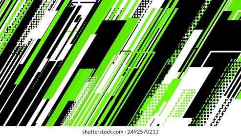 abstract green and black lines with dots on a white background