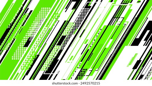 abstract green and black lines with dots on a white background