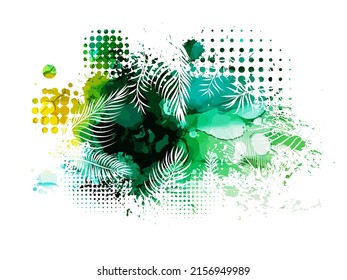 Abstract Green Blot With Palm Trees. Vector Illustration