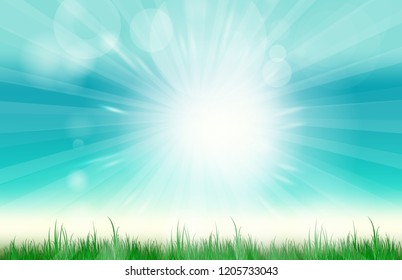 Abstract green and blue blurred gradient background. Nature blurred bokeh background with sunlight and grass.