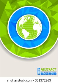 Abstract green blue brochure with polygons and globe