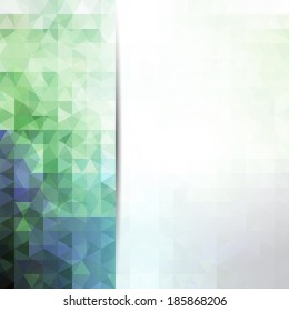 Abstract green and blue card or invitation template with triangle pattern background and place for text.