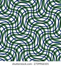 Abstract green and blue colour diagonal seamless wave chaqe plade pattern used for as background. Vector illustration..