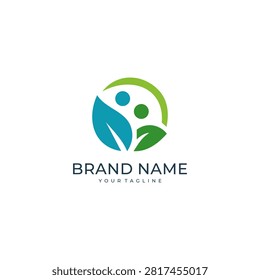 Abstract green and blue family logo with leaf-inspired shapes, representing community, wellness, care, sustainability, and social support.