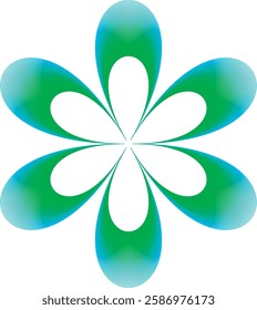 "Abstract Green and Blue Floral Design"
- "Stylized Flower Shape with Gradient Blue and Green"
- "Modern Floral Pattern with Smooth Gradient"
- "Abstract Blossom with Teardrop Shaped Petals"
