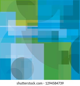 Abstract green , blue geometric  Background. Abstract squaresand circles Futuristic Pattern. Set of Square and circles Shapes Texture
