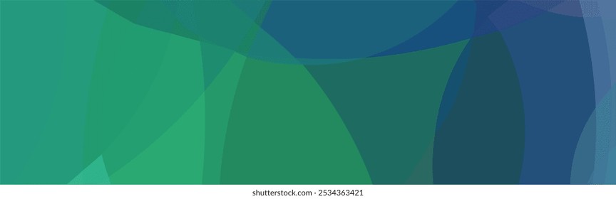Abstract green and blue gradient background with overlapping geometric shapes.