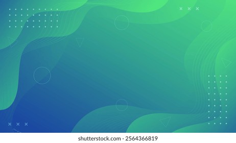 Abstract green and blue gradient fluid wave background. Modern geometric wallpaper. Template banner background for sales, business, ads, events, web, pages, and others
